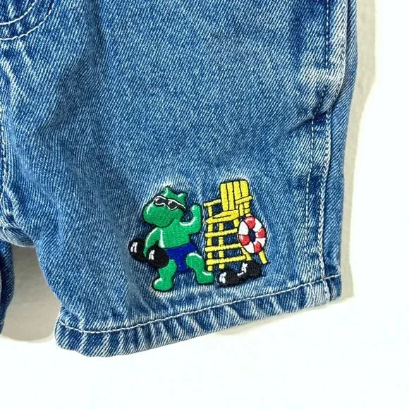 Vtg Carters Baby Embroidered Denim Overalls Jean Shortalls Shorts Beach Animals - Picture 5 of 15